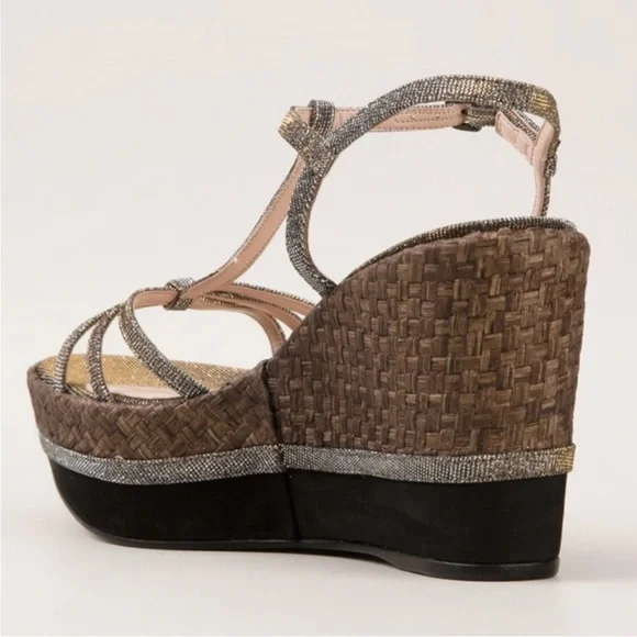 Glam Stuart Weitzman Velocity Pyrite Nocturn Wedge Heels Strappy Platform Sandal - Picture 2 of 11